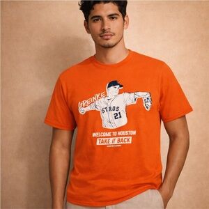 Houston Astros Zack Greinke Orange Graphic T-Shirt Men’s XL